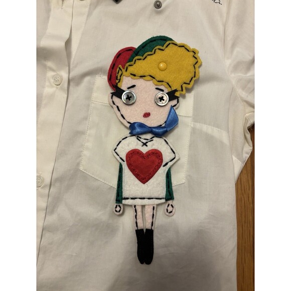 Love Moschino Cotton Button Up Shirt Blouse With Felt Girl Icon Insert Doll 6 - Picture 4 of 9